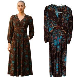 Vintage brown floral flannel-ish midi maxi dress